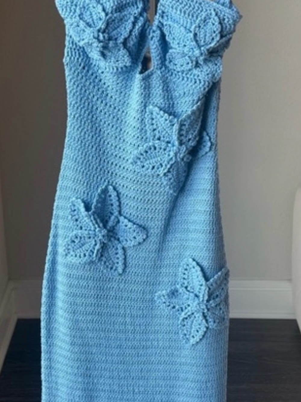 Meshki Sky-Blue Crochet Floral Halter Maxi Dress - Picture 3 of 3
